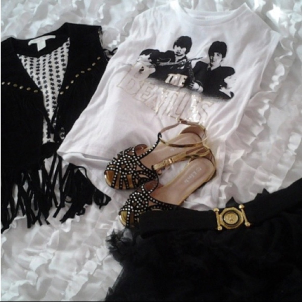 Forever 21 Girl Black Studded fringe suede vest